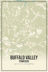 Retro US city map of Buffalo Valley, Tennessee. Vintage street map.