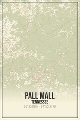 Retro US city map of Pall Mall, Tennessee. Vintage street map.