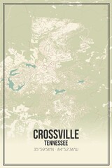 Retro US city map of Crossville, Tennessee. Vintage street map.
