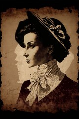Illustration of old fashioned woman’s portrait, fictional person