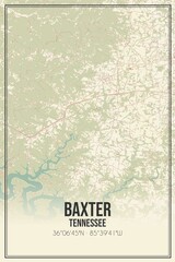 Retro US city map of Baxter, Tennessee. Vintage street map.