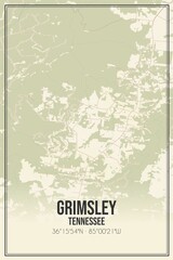 Retro US city map of Grimsley, Tennessee. Vintage street map.