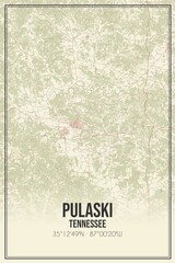 Retro US city map of Pulaski, Tennessee. Vintage street map.