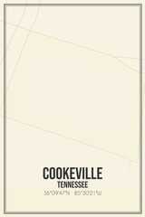 Retro US city map of Cookeville, Tennessee. Vintage street map.