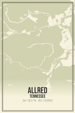 Retro US city map of Allred, Tennessee. Vintage street map.