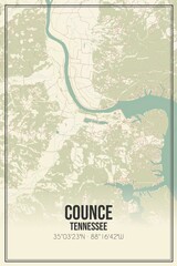 Retro US city map of Counce, Tennessee. Vintage street map.