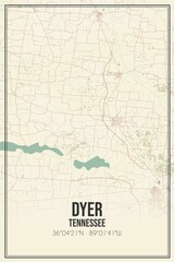 Retro US city map of Dyer, Tennessee. Vintage street map.