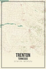 Retro US city map of Trenton, Tennessee. Vintage street map.