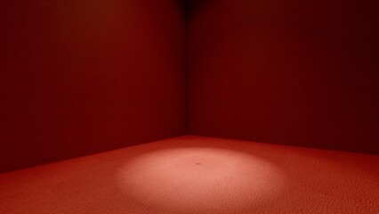 Blank red display on red background with minimal style and spot light. Blank stand for showing product. 3D rendering.