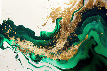 marble texture with abstract green, white, glitter and gold background alcohol ink colors	