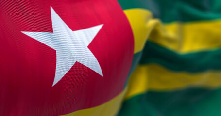 Close-up view of the Togo national flag waving in the wind