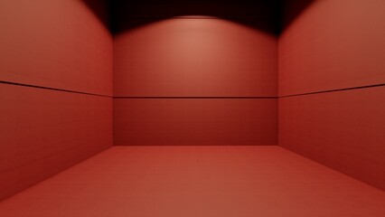 Blank red display on red background with minimal style and spot light. Blank stand for showing product. 3D rendering.