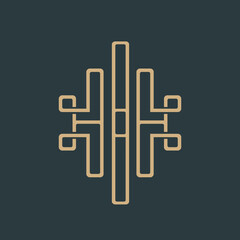 Geometric logo.Corporate style icon isolated on dark background.Decorative intertwined lines elements.Abstract ornamental design illustration.Frame decoration symbol.