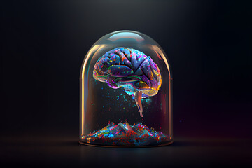 Exquisite stunning human brain illustration, glass crystal material, elegant futuristic illustration design. Can be used for brainstorming, medicine, and science topics.