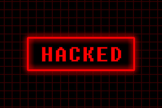 Hacked Text with neon light on dark Background Stock Image