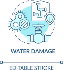 Water damage turquoise concept icon. Measure to avoid workplace accidents abstract idea thin line illustration. Isolated outline drawing. Editable stroke. Arial, Myriad Pro-Bold fonts used