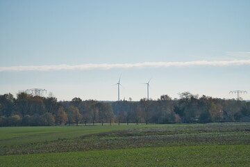 Landscape in the middle of Germany with wind turbines in distance