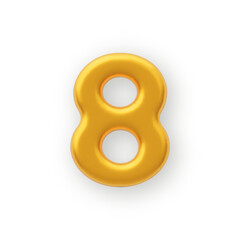 3D Gold number 8 on a white background .