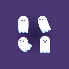happy white ghost illustration collection. cute, funny, and adorable ghost characters. Halloween element design, posters, banners, events and festivals. 3d vector illustration