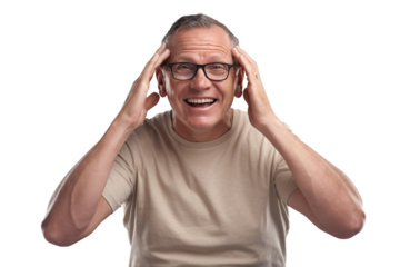 PNG shot of a handsome mature man standing alone against a grey background in the studio and looking surprised