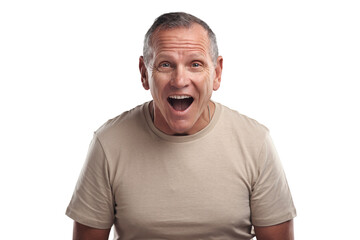 PNG shot of a handsome mature man standing alone against a grey background in the studio and looking surprised