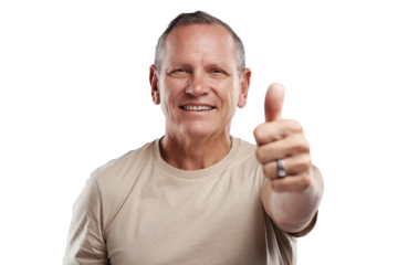 PNG shot of a handsome mature man standing against a grey background in the studio and making a thumbs up gesture