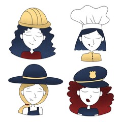 Set of four working women. Digital illustration