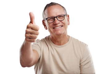 PNG shot of a handsome mature man standing against a grey background in the studio and making a thumbs up gesture