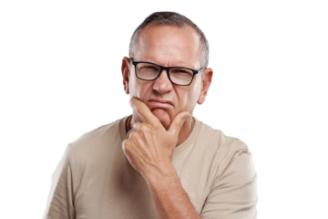 PNG shot of a handsome mature man standing alone against a grey background in the studio and giving a disapproving look