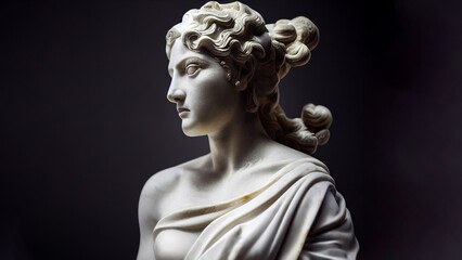 Illustration of a Renaissance marble statue of Tyche. She is the Goddess of Fortune and Luck. Tyche in Greek mythology is known as Fortuna in Roman mythology. - obrazy, fototapety, plakaty