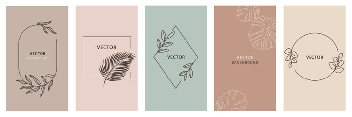 Vector design templates in simple modern style with copy space for text, leaves and brunches