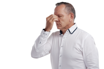 PNG shot of a handsome mature businessman standing alone against a grey background in the studio and feeling stressed