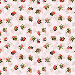 Seamless pattern in small cute flowers. Floral background for textile, all over, pattern fills, covers, surface, print, wrap, scrapbooking. make pattern using small pink roes and red flower.