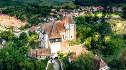 Fototapeta na wymiar Bazna fortified church is Saxon landmark in Transylvania, Romania.