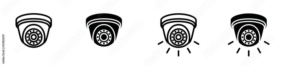 Wall mural cctv security surveillance cameras vector icon set. security camera or security cam flat sign for ap