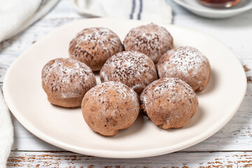 Fig cookies. Cookies with fig filling on a wood floor background. close up