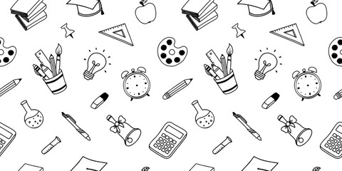 School doodle vector seamless pattern hand-drawn illustration