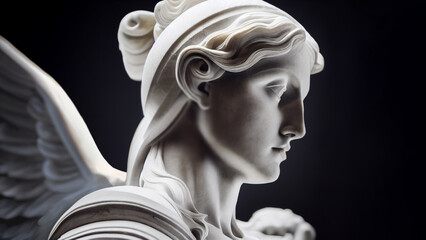 Illustration of a Renaissance marble statue of Nike. She is the Goddess of victory. Nike in Greek mythology is known as Victoria in Roman mythology.