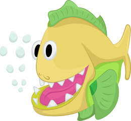 Monster fish cartoon Vector. Funny and scary Animals cartoon Character