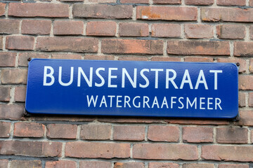 Fototapeta na wymiar Street Sign Bunsenstraat At Amsterdam The Netherlands 29-11-2022