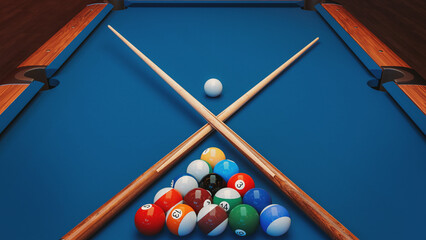 Multi-colored billiard balls On a billiard table - Powered by Adobe