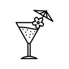Cocktail drink on glass cup with flower and umbrella