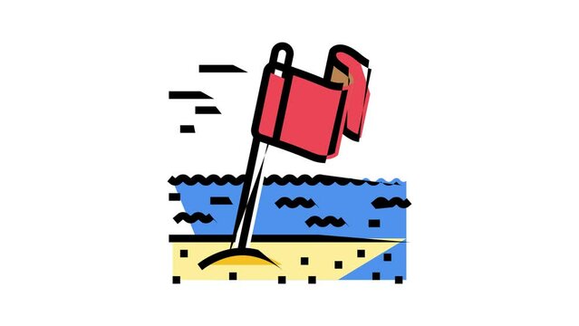 red flag beach summer color icon animation