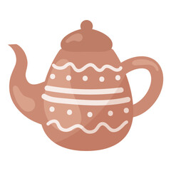 flat vector illustration of ceramic teapot with simple ornament