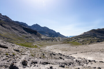 View of the Monte Perdido massif and the Anisclo Valley in the Ordesa National Park, Pyrenees, Huesca, Aragon, Spain