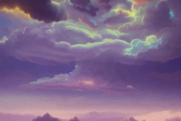 Door stickers Dark blue Abstract fantasy landscape purple Cumulus clouds