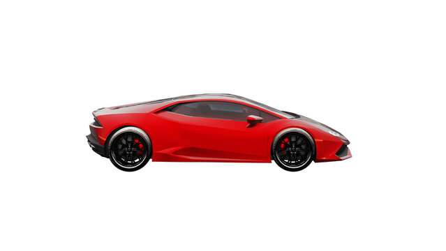 LAMBORGHINI HURACAN, 3d rendering of red Lamborhini on isolated transparent PNG background