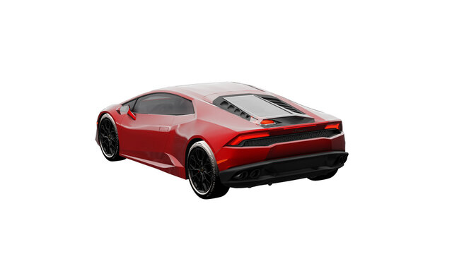 LAMBORGHINI HURACAN, 3d rendering of red Lamborhini on isolated transparent PNG background