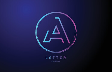 alphabet A letter logo grunge  blue pink logo icon design template