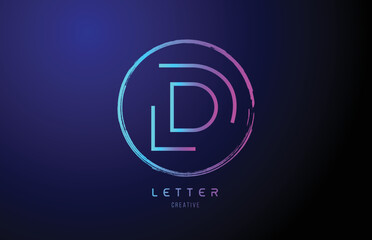 alphabet D letter logo grunge  blue pink logo icon design template